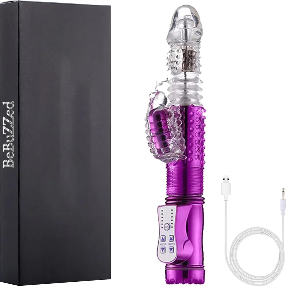 Bebuzzed 10 Thrusting Rotating G-Spot Rabbit Vibrator USB Rechargeable Purple