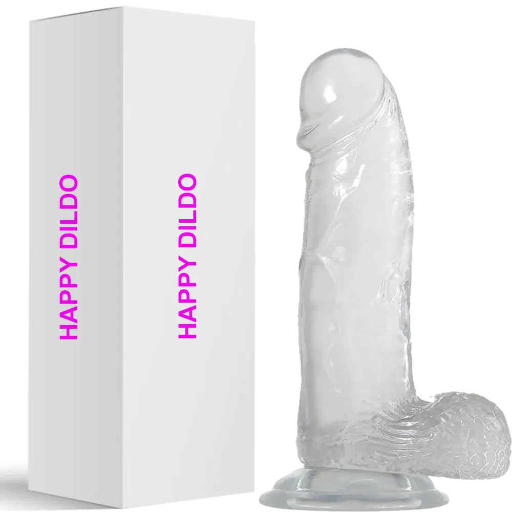 Bebuzzed Happy 6 Realistic Dildo Veined Balls Suction Cup Clear