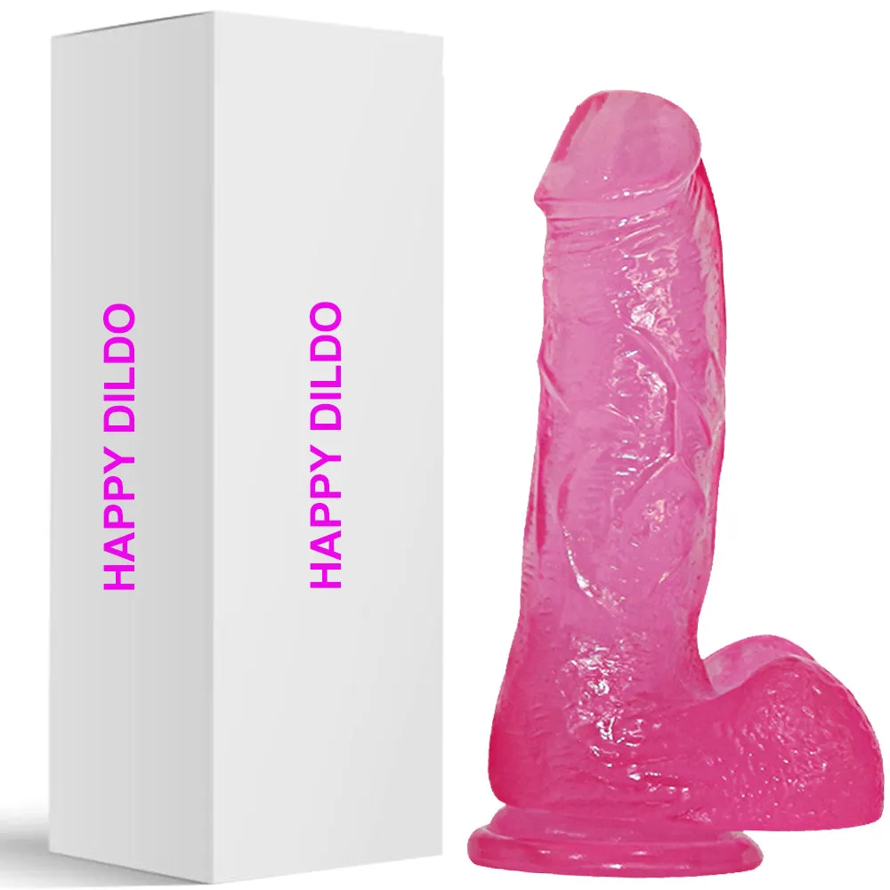 Bebuzzed Happy 6 Realistic Dildo Veined Balls Suction Cup Pink