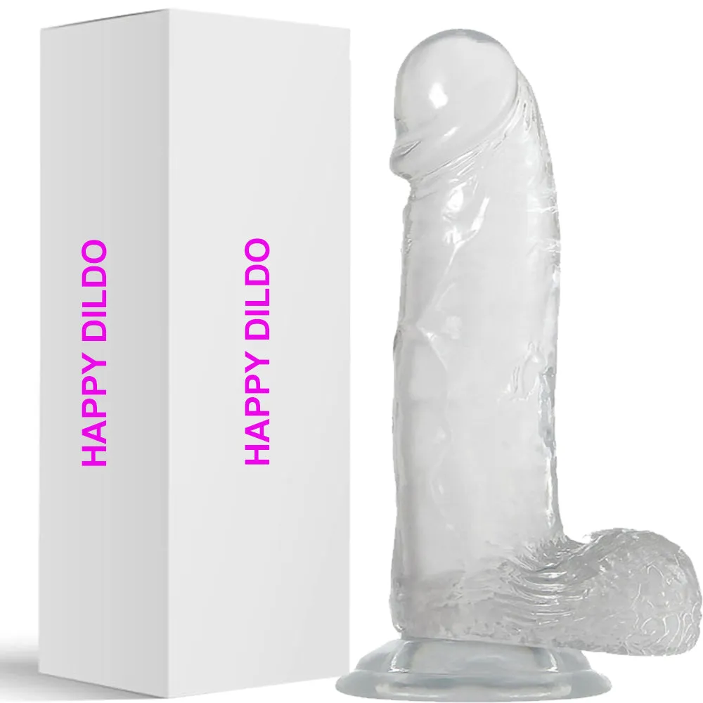 Bebuzzed Happy 7 Realistic Dildo Veined Balls Suction Cup Clear