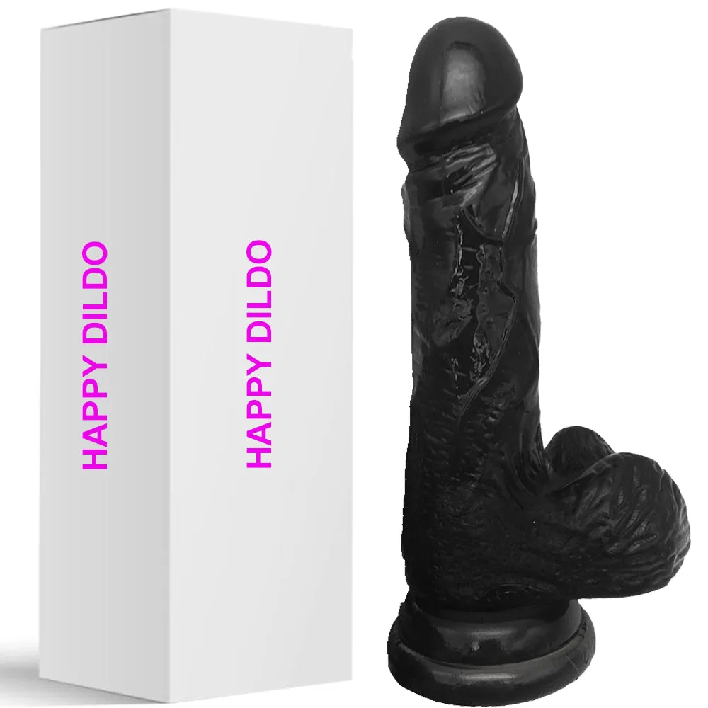 Bebuzzed Happy 8 Realistic Dildo Veined Balls Suction Cup Black