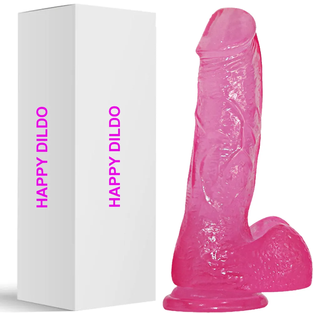 Bebuzzed Happy 8.5 Realistic Dildo Veined Balls Suction Cup Pink