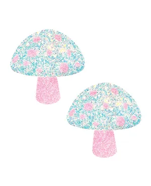 Glow in the Dark Neva Nude Black Light Glitter Shroom Pasties  Pink/White