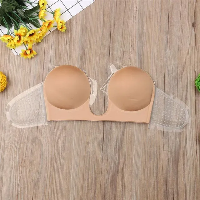 Invisible Push Up Bra Strapless Bras Dress Wedding Party Sticky Self-adhesive Silicone Brassiere Breathable Deep U Bra Dropship