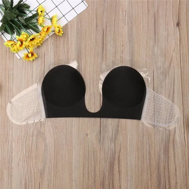 Invisible Push Up Bra Strapless Bras Dress Wedding Party Sticky Self-adhesive Silicone Brassiere Breathable Deep U Bra Dropship
