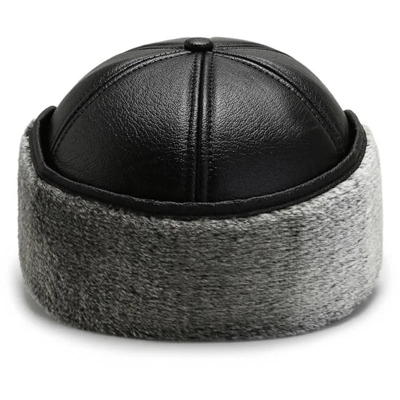 Leather Hat Men's Ear Protection Warm Duck Cap Pu Leather Warm Cotton