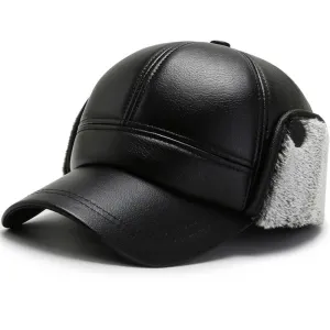 Leather Hat Men's Ear Protection Warm Duck Cap Pu Leather Warm Cotton