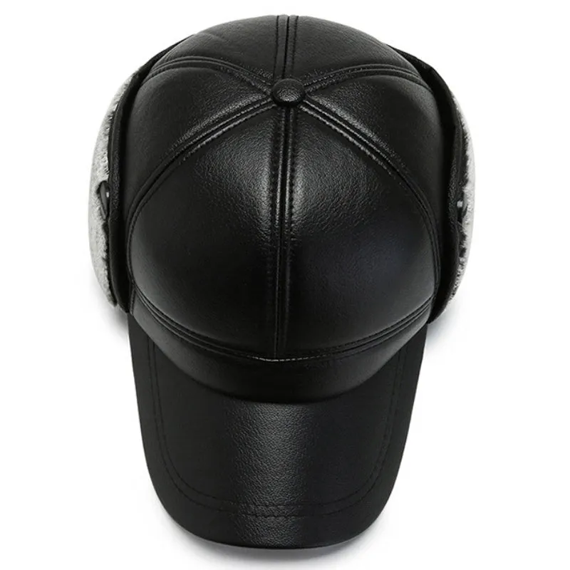 Leather Hat Men's Ear Protection Warm Duck Cap Pu Leather Warm Cotton