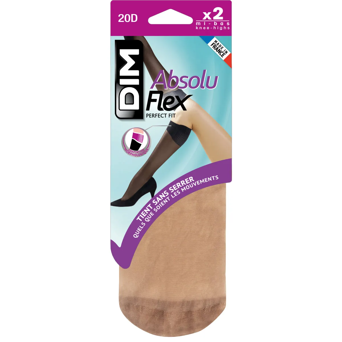 Pack of 2 pairs of caramel AbsoluFlex 20 transparent knee highs
